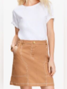 NWT - LOFT White Crewneck Short Sleeve T-Shirt with Attached Khaki Skirt! SZ 12